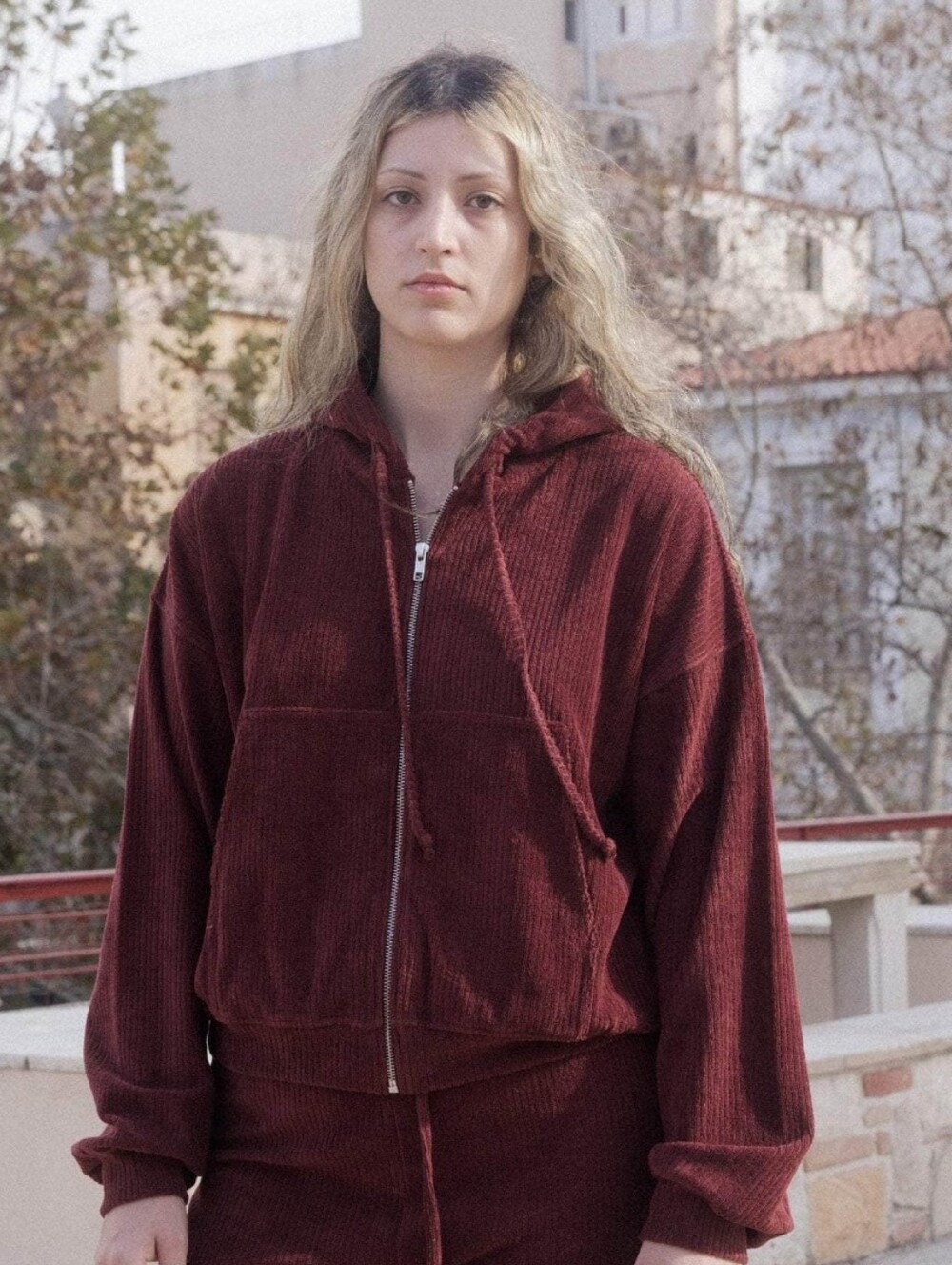 ASHLEY 26 international Y2K Goblin Fall Corduroy Zip Hoodie Jacket Deep Burgundy
